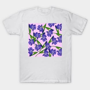 Watercolour Iris Pink Background Pattern T-Shirt